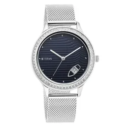 Đồng Hồ Nữ Titan Wander Dark Blue Dial Analog Stainless Steel Strap Watch 2634SM02 Màu Bạc Xanh
