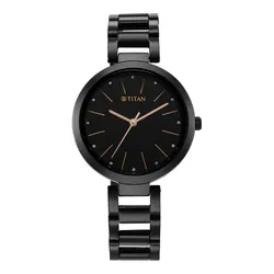 Đồng Hồ Nữ Titan Workwear Quartz Analog Black Dial Black Stainless Steel Strap Watch 2480NM01 Màu Đen