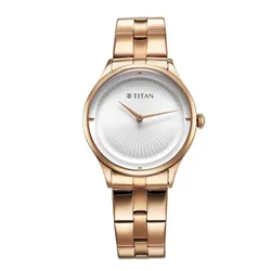Đồng Hồ Nữ Titan Workwear Quartz Analog White Dial Stainless Steel Strap Watch 95185WM02 Màu Vàng Hồng