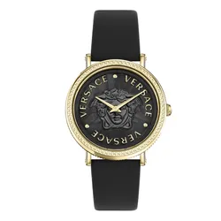 Đồng Hồ Nữ Versace V Dollar Leather Watch 37mm VEQX00422 Màu Đen