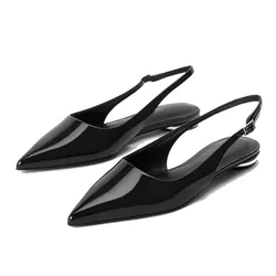 Giày Bệt Nữ Charles & Keith CNK Patent Pointed-Toe Slingback Flats Black CK1-70381020 Màu Đen