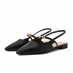 Giày Bệt Nữ Charles & Keith CNK Trifina Metallic Accent Pointed Toe Slingback Flats Black CK1-70920144 Màu Đen