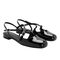 Giày Nữ Charles & Keith CNK Patent Crossover Buckled Slingback Flats Black Patent CK1-70920177_BLKPAT Màu Đen