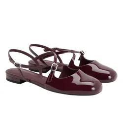 Giày Nữ Charles & Keith CNK Patent Crossover Buckled Slingback Flats Burgundy CK1-70920177_BURGUN Màu Đỏ Mận Size 38