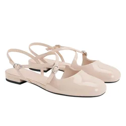 Giày Nữ Charles & Keith CNK Patent Crossover Buckled Slingback Flats CK1-70920177_NUDE Màu Nude
