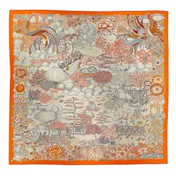 Khăn Lụa Nữ Hermès Mille Feuilles De Soie Double Face Scarf 90x90cm Màu Cam