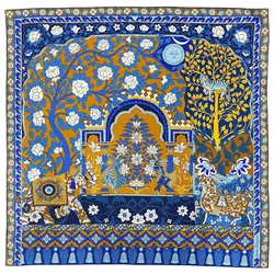 Khăn Lụa Nữ Salvatore Ferragamo Rajastan Silk Graphic-print Scarf 90x90cm Màu Xanh Blue