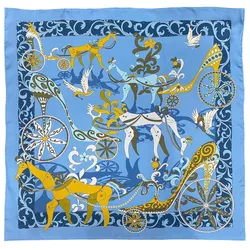 Khăn Lụa Nữ Salvatore Ferragamo Silk Graphic-print Scarf 90x90cm Màu Xanh Phối Vàng