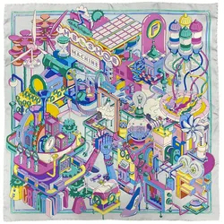 Khăn Lụa Nữ Salvatore Ferragamo Silk Graphic-print Scarf 90x90cm Màu Xanh Nhạt