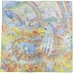 Khăn Nữ Hermès 90 Hermes Scarf Carre 90 Crazy Faubourg Màu Xanh Họa Tiết