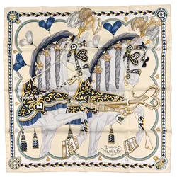 Khăn Nữ Hermès Harnais De Coeur Scarf 90 Màu Kem Họa Tiết
