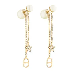 Khuyên Tai Nữ Dior Tribales Earrings Gold-Finish Metal, White Resin Pearls and White Crystals Màu Vàng D- PT
