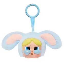 Móc Khóa Pop Mart Crybaby x Powerpuff Girls Series Vinyl Face Plush Bunny Bubbles Màu Hồng Xanh