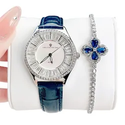 Set Đồng Hồ Và Vòng Đeo Tay Nữ Christian Van Sant Luna 33mm Màu Xanh Trắng