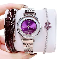 Set Đồng Hồ + Vòng Đeo Tay Nữ Roberto Era Quartz 32mm Màu Bạc Tím