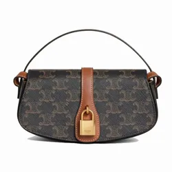 Túi Đeo Chéo Nữ Celine On Strap Tabou In Triomphe Canvas And Calfskin Tan Màu Nâu Đen