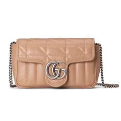 Túi Đeo Chéo Nữ Gucci GG Marmont Super Mini Matelasse Leather 476433DTD5N Màu Be Đậm