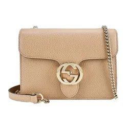 Túi Đeo Chéo Nữ Gucci&nbsp;Interlocking Leather Chain Crossbody Bag Màu Camel