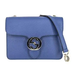 Túi Đeo Chéo Nữ Gucci Interlocking Leather Chain Crossbody Bag Màu Xanh Coban
