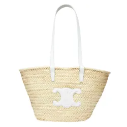 Túi Đeo Vai Celine Medium White Triomphe Classic Panier In Palm Leaves And Calfskin Màu Be