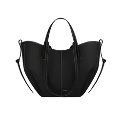 Túi Tote Nữ Polène Cyme Mini Edition Textured Black with Ecru Stitching Màu Đen