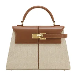 Túi Xách Tay Nữ JW Pei Elise Large Top Handle Bag Brown Canvas Màu Kem Nâu