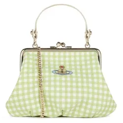 Túi Xách Tay Nữ Vivienne Westwood Gingham Check Granny Frame Pulse Bag Màu Xanh Kẻ
