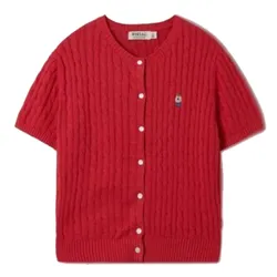 Áo Len Nữ WHOAU Cardigan Steve R-Neck Short Sleeve WHCKF2401F 524585 Red Màu Đỏ Size S