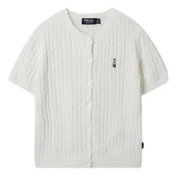 Áo Len Nữ WHOAU Cardigan Steve R-Neck Short Sleeve WHCKF2401F Ivory Màu Trắng Size S