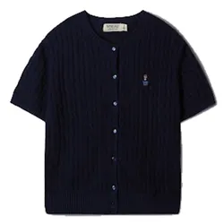 Áo Len Nữ WHOAU Cardigan Steve R-Neck Short Sleeve WHCKF2401F Màu Xanh Navy Size S