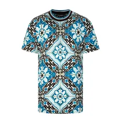 Áo Phông Nam Dolce & Gabbana D&G Majolica Printed Tshirt G8KD0T FI7VQ HC1NB Màu Xanh/Đen Size 48