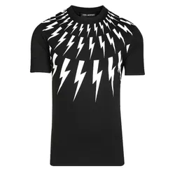 Áo Phông Nam Neil Barrett Fair-Isle Thunderbolt Degrade Black TShirt PBJT007S-U502S Màu Đen Trắng Size XS