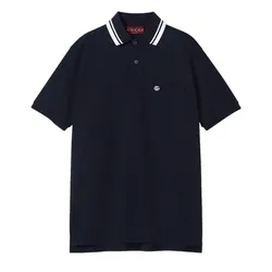 Áo Polo Nam Gucci Cotton Polo Shirt With Embroidery 795174 XJG16 4003 Màu Xanh Navy Size S N-YT
