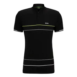 Áo Polo Nam Hugo Boss Jersey Polo Shirt With Engineered Stripe 50509871 Màu Đen Size S