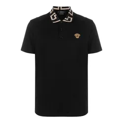 Áo Polo Nam Versace Logo Pique Cotton Polo Shirt A87402 Màu Đen Size XS