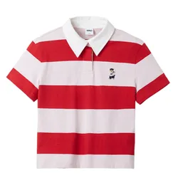 Áo Polo Nữ Spao Crop Kẻ Màu Đỏ Trắng Size M