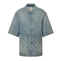 Áo Sơ Mi Bò Nam Louis Vuitton LV Short-Sleeved Denim Workwear Shirt Màu Xanh N-YT