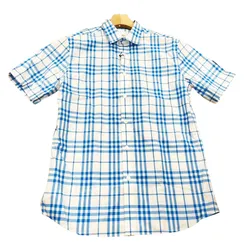 Áo Sơ Mi Cộc Tay Nam Burberry Checked Short-Sleeved Shirt Kẻ Màu Trắng /Xanh Size XS