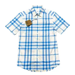 Áo Sơ Mi Cộc Tay Nam Burberry Checked Short-Sleeved Shirt Màu Xanh/Trắng Size XS
