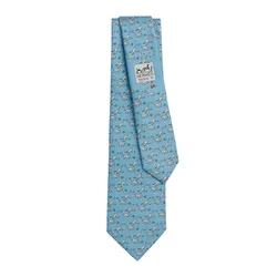 Cà Vạt Nam Hermès Puppy Dream Tie Ciel/ Gris / Émeraude Màu Xanh Dương