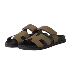 Dép Hermès Chypre Sandal Étoupe Màu Nâu/Đen Size 39
