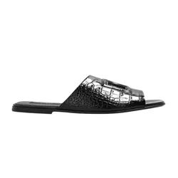 Dép Nam Dolce & Gabbana D&G In Black Leather With A Crocodile Skin Effect A80272 AC606 80999 Màu Đen Size 39