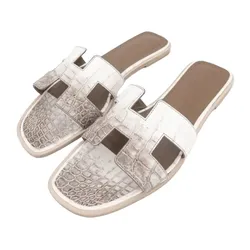 Dép Nữ Hermès Oran Crocodile Gladiator Sandals Màu Trắng Nâu Size 37