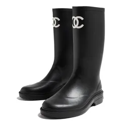 Giày Boot Nữ Chanel Pre-Loved Rain Black Màu Đen Size 35