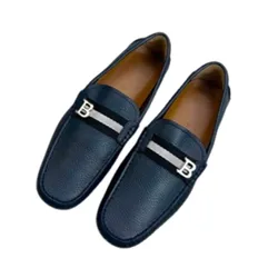 Giày Lười Nam Bally Leather Loafers Màu Xanh Navy Size 7