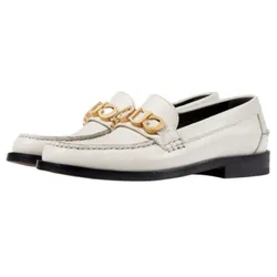 Giày Lười Nữ Gucci Logo Plaque Loafer White Leather Women's 700036 D3V00 9022 Màu Trắng Size 35