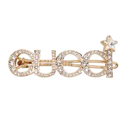 Kẹp Tóc Nữ Gucci Crystal Logo Hairpin Màu Vàng Gold