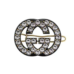Kẹp Tóc Nữ Gucci Crystal Interlocking G Hair Clip Black Resin Gold Metal 627917 I12GO 8520 Màu Đen
