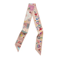 Khăn Lụa Nữ Hermès Figures Libres Twilly Rose Poudre / Bleu / Multicolore Màu Hồng