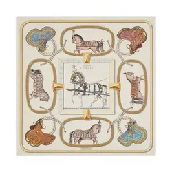 Khăn Nữ Hermès Carre 90 Scarf Grand Apparat Scarves Wraps Màu Kem Họa Tiết